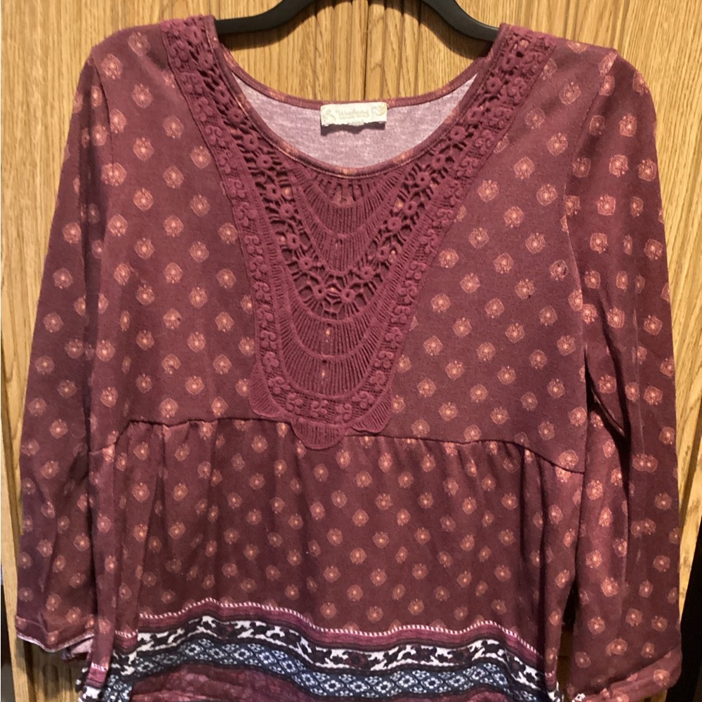 Women's Burgundy Patterned Top